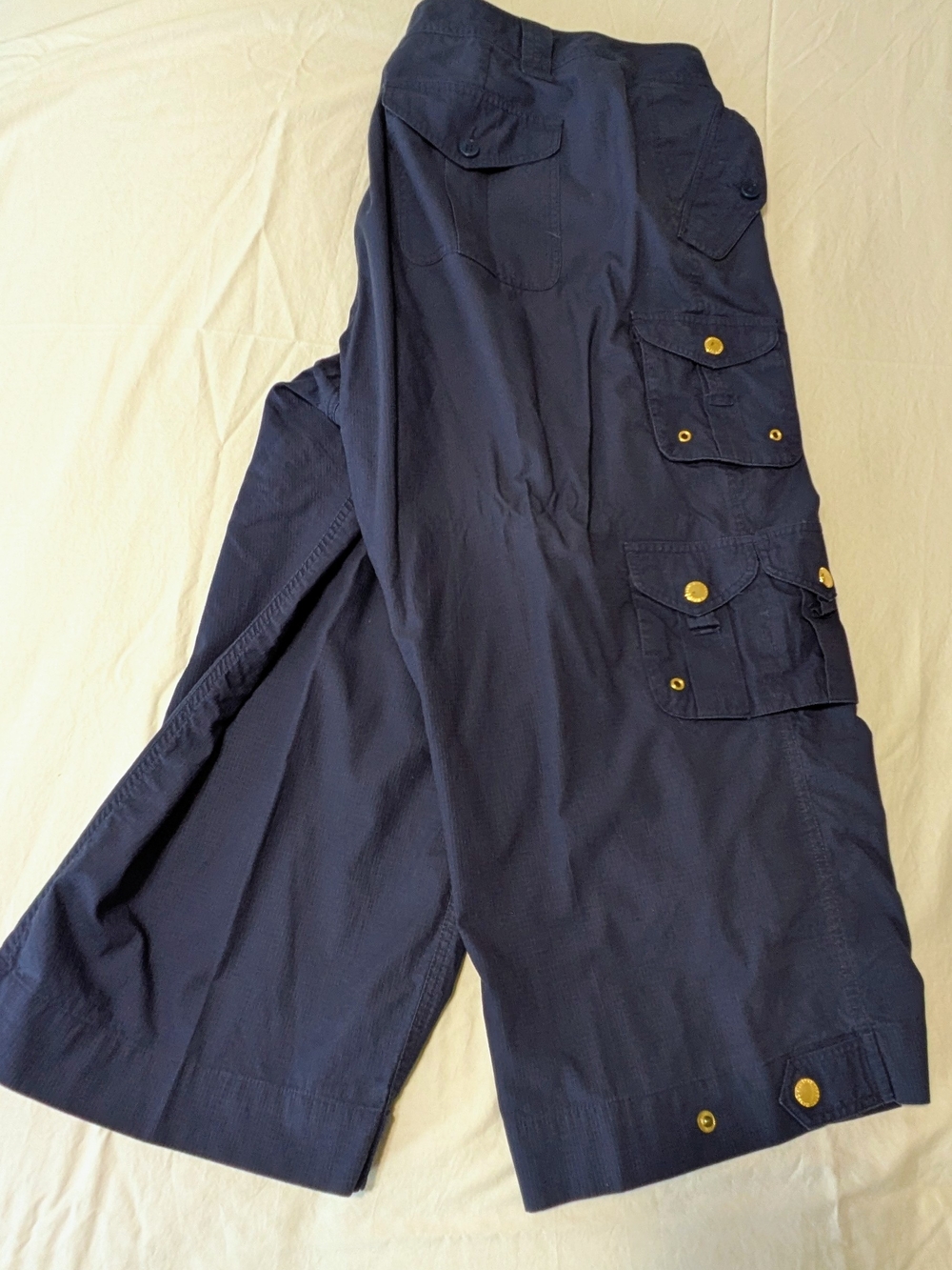 Ralph Lauren Navy Cargo Pants with Gold Snap Details